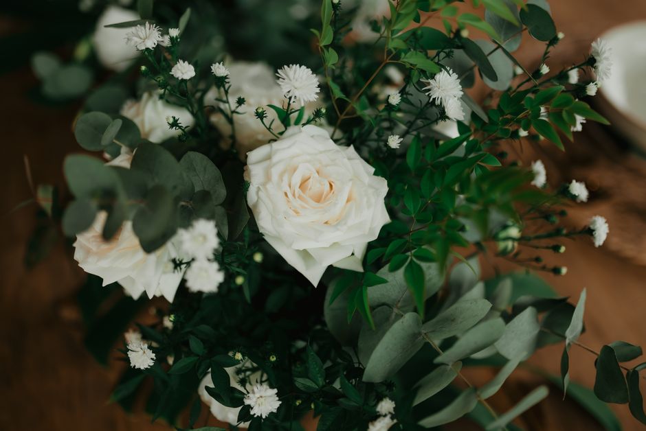 Beautiful bridal bouquet close up showcasing wedding details